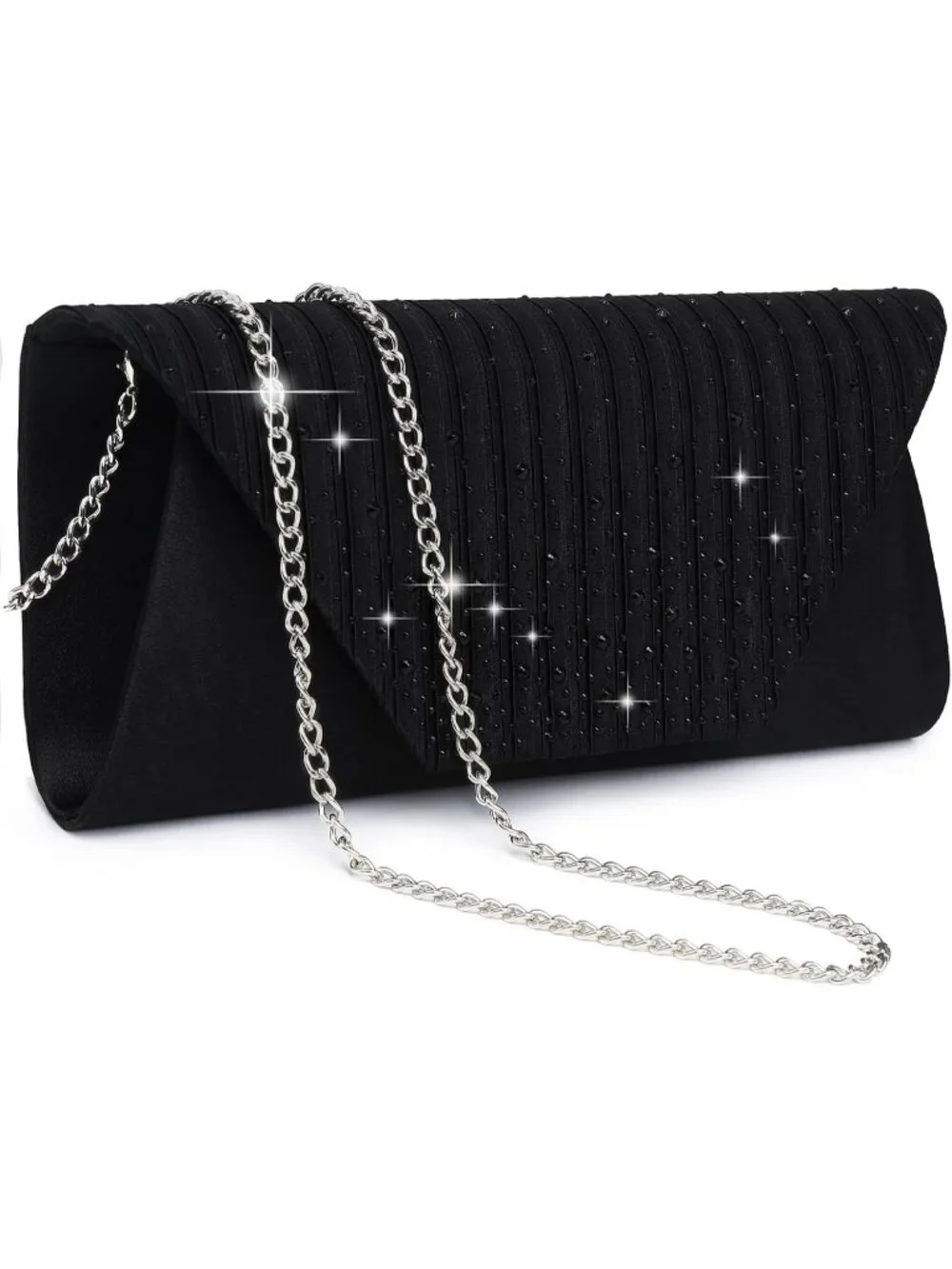 Women’s Black Clutch Purse With Detachable Chain Wedding Formal Evening Bag
